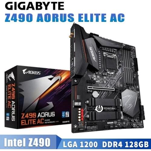 LGA 1200 Gigabyte Z490 AORUS ELITE AC Motherboard DDR4 5000(OC)MHz 128GB PCI-E 4.0 WIFI Gaming Intel Z490 Placa-Mãe 1200 ATX