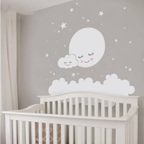 Moon Stars Cloud Kids Room Baby Room Wall Stickers Children Home Decor Nursery Wall Decals Wall Stickers For Kids Room Wallpaper