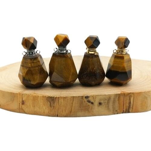 Natural Gems stone Perfume Bottle Pendant tiger eye stone essential oils diffuser gold color plated vial for Necklace making