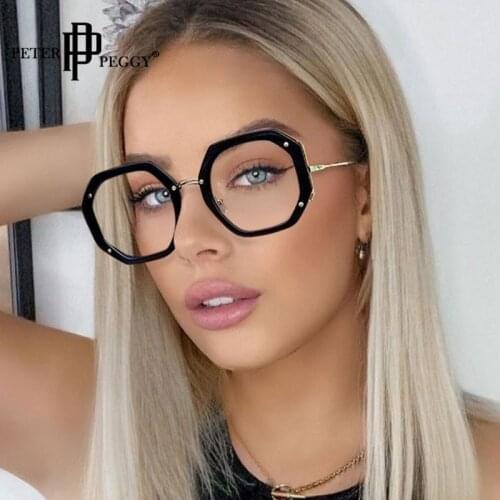 Oversize polygon Metal Frame Women Retro Round Optical Transparent glasses Anti Bule Light CLear Prescription Glasses Vintage