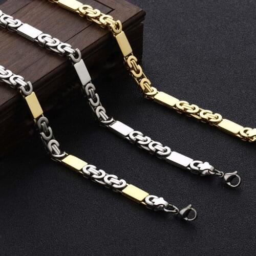 Jewelry Stainless Steel Flat Byzantine Chains for Men Hip Hop Necklace Mens Accessories 8mm Width 55cm 22" Length NZ002