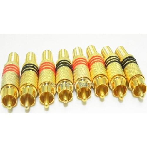 50pcs/Lot Gold Plated RCA Plug Audio connector Male Connector with Metal Spring Black+ red