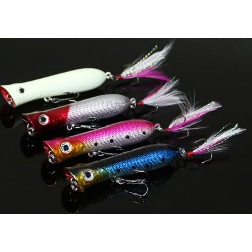 4Pcs Popper Feather Hard Fish Bait 8cm 12.5g Minnow Crankbait Wobbler Lures Swimbait Fishing Tackle