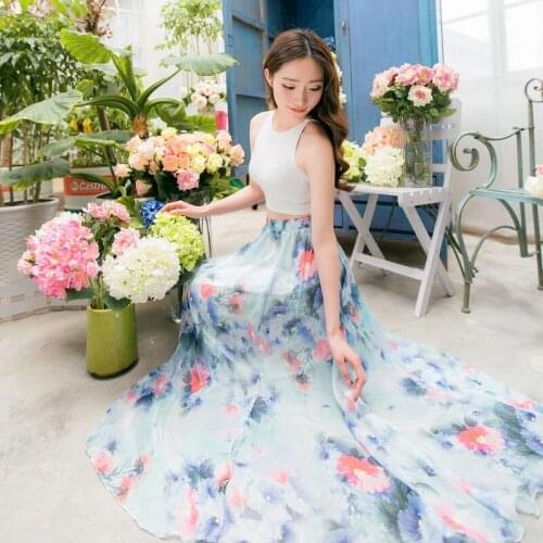 1PC popular Chiffon Womens Long Maxi Full Skirt Beach High quality Beautiful ladies Floral Beach Skirt Bohemian Half-lengthSkirt