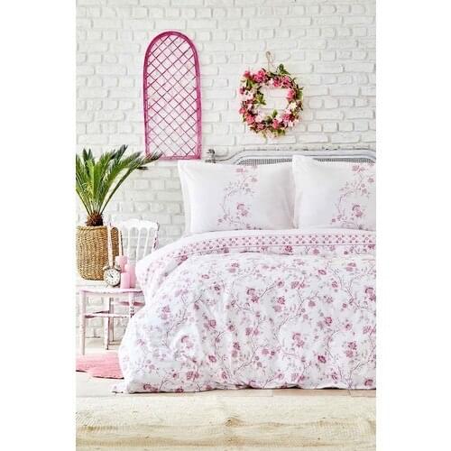 Roe Home Fellini Pink Cotton Double Duvet cover Pillow Set 220x240 cm (Pillow Sham 50 cm x 70 cm 2 Pcs)