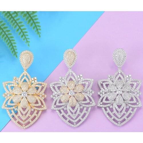 LARRAURI Luxury Flower African Long Dangle Earrings For Women Wedding Cubic Zircon Crystal CZ Dubai Indian Bridal Earrings Hot