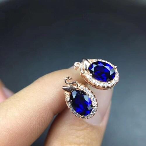 Sapphire earring gems Stud earring Natural and real sapphires 925 sterling silver Gem Size 5*7mm 2pcs