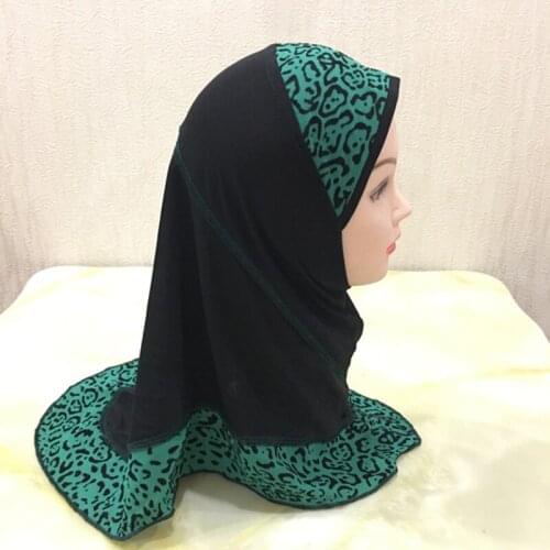 Girls Kids Muslim Hijab Hats Islamic Arab Prayer Scarf Cap Shawls Amira Headwear Leopard Patchwork Headscarf Ramadan Turban New