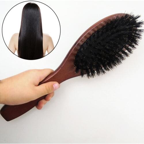Natural Boar Bristle Hairbrush Massage Comb Anti-static Hair Scalp Paddle Brush Beech Wooden Handle Hair Brush Comb Styling Tool