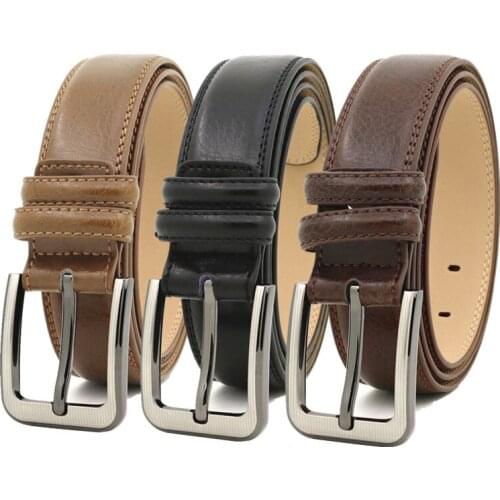 Width 3.3cm Fashion Mens Genuine Leather Belts Luxury Design Pin Buckle Belt high quality fashion vintage male Jeans strap