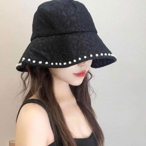 Artificial pearl Fisherman Hat Women summer lace net red spring Bonnet peaked cap Panama hat bonnet Fishing hat chapeu bucket