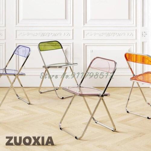 Nordic transparent folding chair home backrest net red ins dining chair simple modern acrylic metal makeup chair