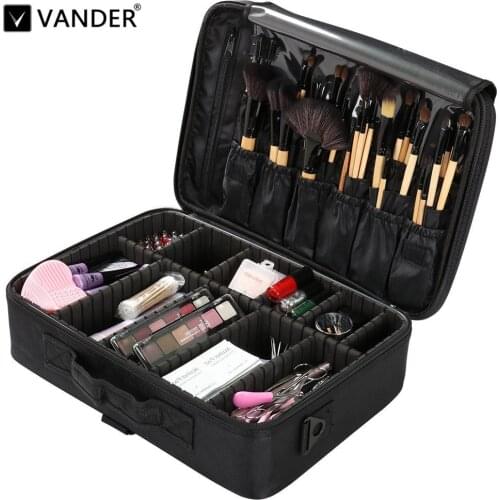 Vander Black Makeup Bag Professional Organizer Makeup Brushes Shoulder Case Cosmetic Bag Large Capacity Storage Art Tool Box