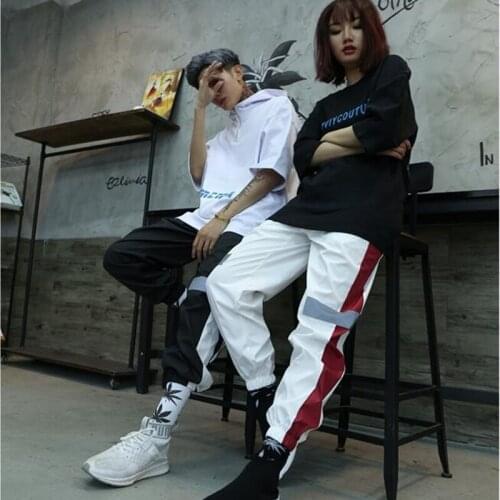 Plus size reflective trousers for women sweatpants harajuku streetwear hip hop joggers womens pants night glow spodnie damskie