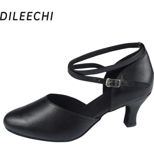 DILEECHI Cowhide womens Latin dance shoes square dance shoes soft outsole adult Genuine leather Ballroom dancing shoes 6cm