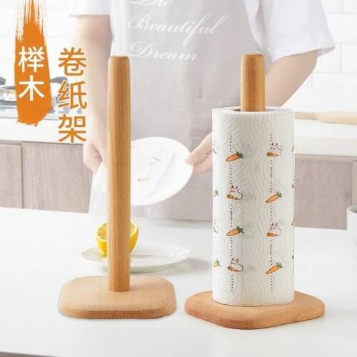Beech Wooden Vertical Stand Roll Paper Stand Holder Kitchen Paper Towel Toilet Tissue Holder Household Kitchen Tool
