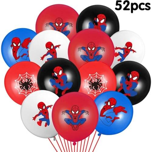 52Pcs Spider Theme Superhero Birthday Party Balloons Bouquet with Ribbons Party Favors Decor for Kids Boys Parties Supplies