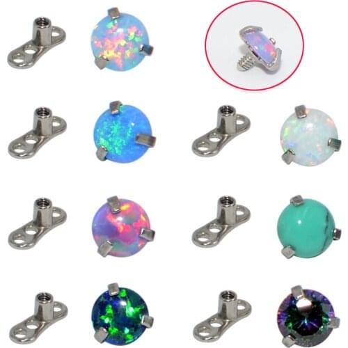 CHUANCI 1 PCS G23 Titanium/Surgical Steel Dermal Anchor Base With Zircon Fire Opal Stone Dermal Top Body Jewelry