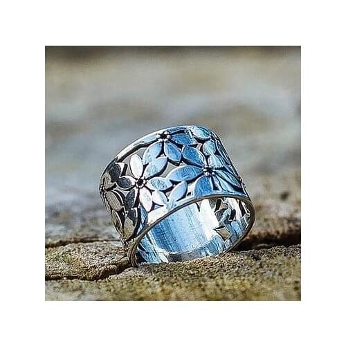 Womens Fashion 925 Silver Ring Elegant and Unique Hollow Flower Jewelry Wedding Engagement Party Ring Size 5-11