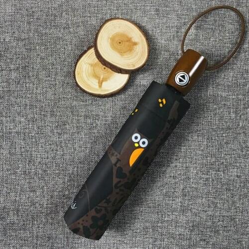 Owl automatic sunny and rainy umbrella black coating UV s romantic parasol rain women 390g