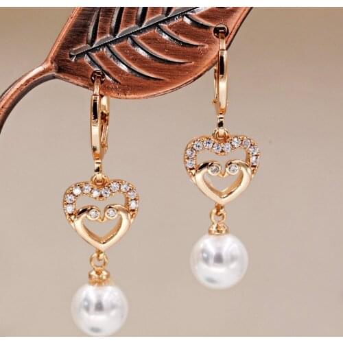 Gold Heart earrings for women pendientes mujer moda 2019 boucles d oreille femme pearl earings fashion jewelry accesorios mujer
