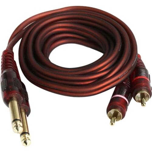 1.5m 2 6.35mm Male to 2RCA Male Stereo Audio Cable Gold Plated