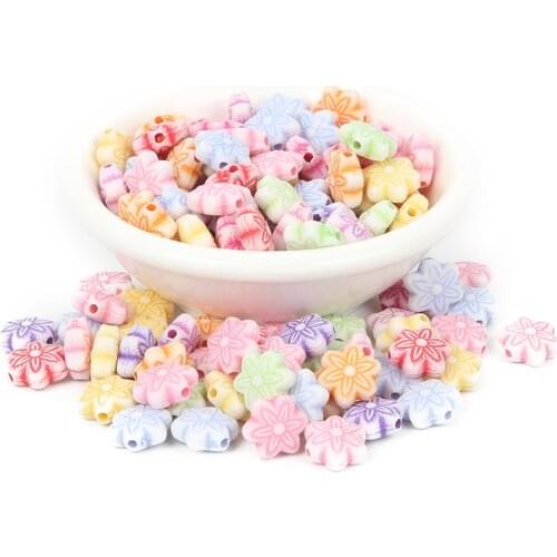 200Pcs Mixed Flowers Acrylic Beads 10X10mm For Jewellery Marking Loose Spacer Beads Bracelet Necklace Charm Jewelry Finding