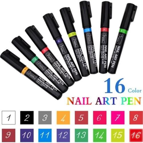 16 Colors Nail Art Painting Design UV Gel Polish Pens 3D DIY Decoration Makeup Tools