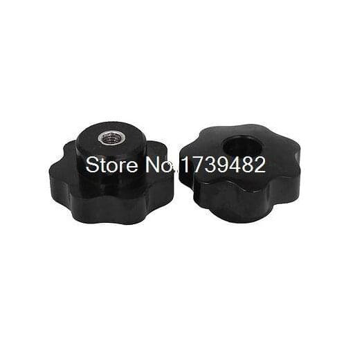 2 Pcs M8 Female Thread Nuts 50mm Plastic Star Head Clamping Knob Grip Black