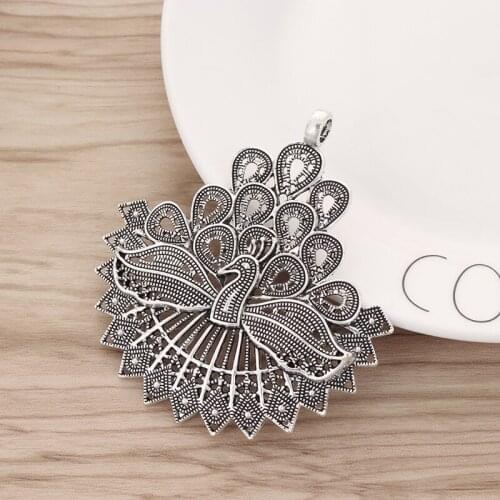 2pcs Large Beautiful Peacock Charms Pendants for Necklace Jewelry Making 79x72mm