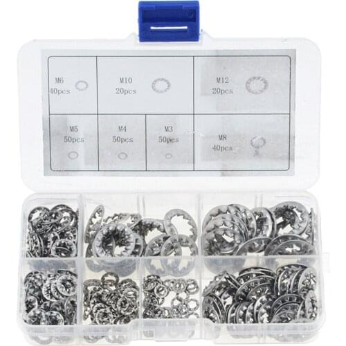 270PCS M3-M12 Assortment 304 Stainless Steel External Tooth Star Lock Washers Set Stainless Steel Internal And External Tooth