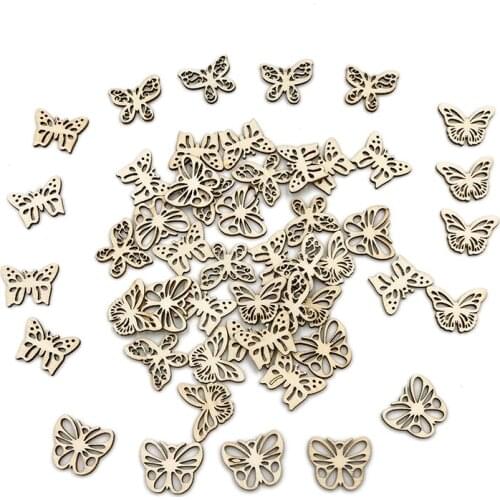 50PCS Mixed Butterfly Wooden Ornament for Scrapbook Wood DIY Crafts Home Decoration Handmade Accessories