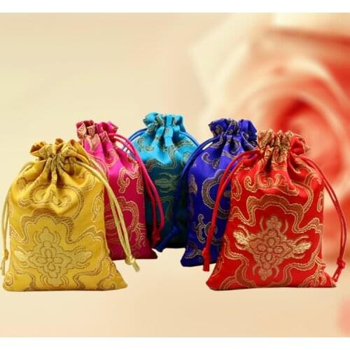 Small Handmade Drawstring Fabric Bag for Jewelry Storage Pouch Silk Floral Gift Packaging Coin Pocket 50pcs/lot Free shipping