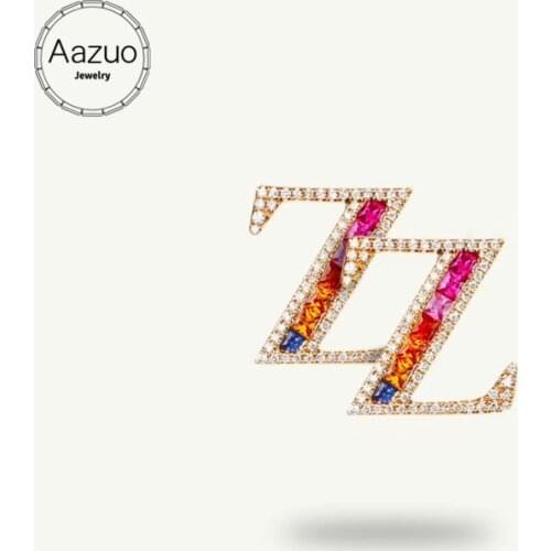 Aazuo 18K Jewelry Rose Gold Natural Coloured Gemstone Real Diamond Initial Lucky 26 Letters Stud Earring gifted for Women Au750