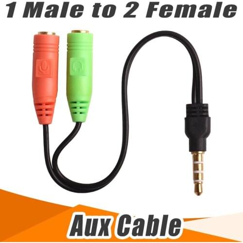 2 in 1 Audio Cable Adapter conversion head into two mobile phone headset computer mp3 player with mic microphone turn 100pcs