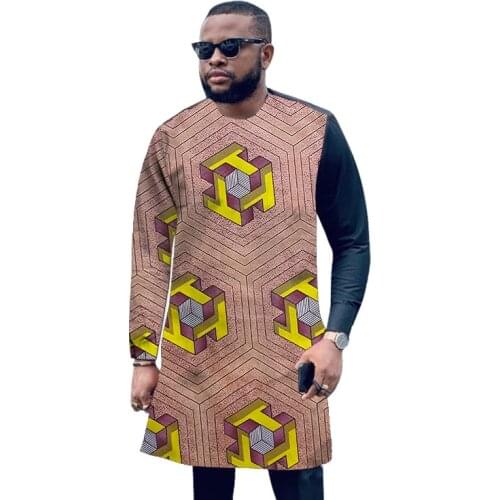 Asymmetric Sleeve Patchwork Mens Shirt Long Sleeve Dashiki Tops Custom Made Modern Design African Wedding Clothes