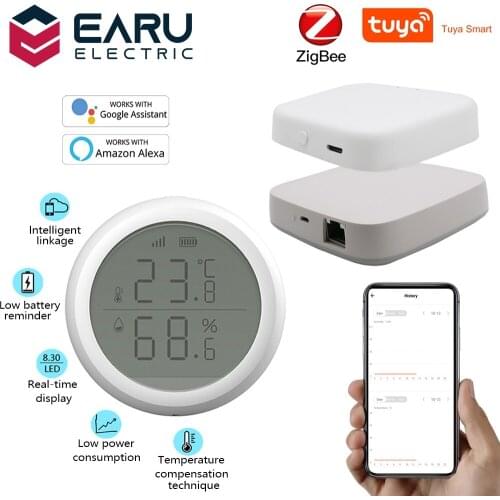 TUYA ZigBee Hub Wireless Temperature Humidity Sensor LED Screen Display Works With Smart Life Google Home Alexa Home Assistant