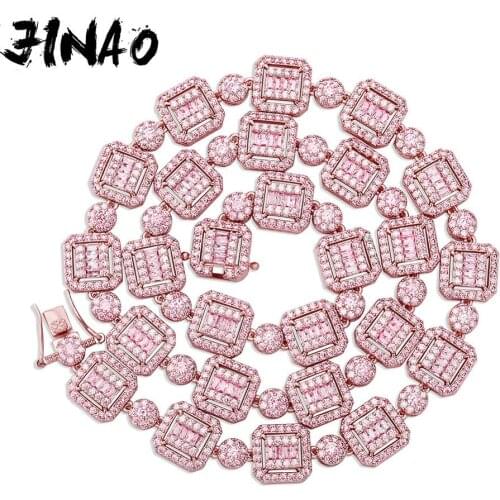 JINAO 13mm Square and Circle Splicing Chain High Quality Iced Out Cubic Zirconia Stone Necklace Hip Hop Fashion Jewelry For Gift