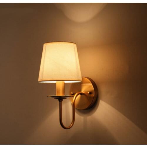 European Wall Lamp Fabric E14 Wall Lamp Bedroom Bedside Lamp Modern Simple Living Room Hotel Study Room Corridor Lamp