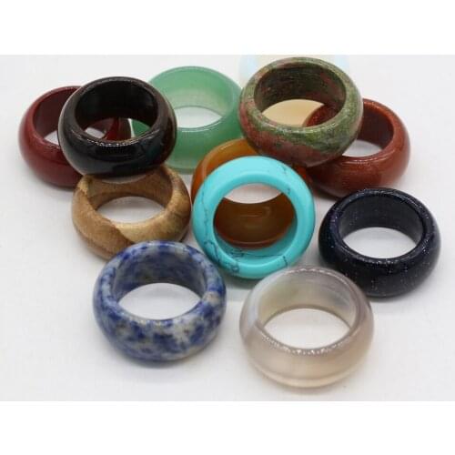 12Pcs/Box Natural Semi-Precious Stone Ring Inner Diameter 18-20mm Fashion Multicolor Round Ring For Women Girl Jewelry Gift 12mm