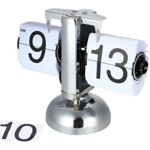 Small Scale Table Clock Retro Flip Over Clock Stainless Steel Flip Internal Gear Operated Quartz Clock