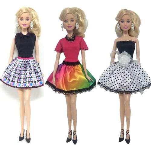 NK 3 Set/Lot Newest Doll Dress Beautiful Handmade Party ClothesTop Fashion Dress For Barbie Noble Doll Best Child Girls'Gift