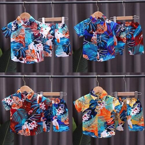 0-4 Years Summer Infant Baby Boys Clothes Sets Hawaii Leaves Floral Print Short Sleeve T Shirts Tops+Shorts Holiday 2Pcs Outfits
