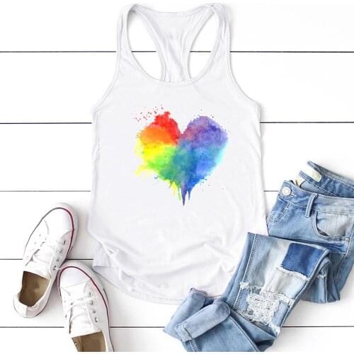 Women Sleeveless Summer Vest Female Harajuku Round Neck Tank Tops Aesthetic Camisetas Multicolored Heart Printing Tank Top