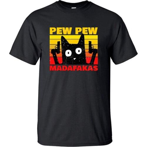 Funny Cat Vintage Pew Pew Madafakas T Shirt Men Novelty Tshirt New Summer Tops Shirts Tees T-Shirt Hip Hop Streetwear Clothing