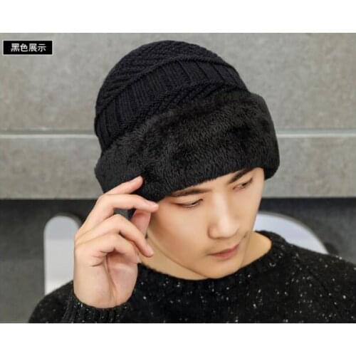 Mens Winter Hat Bib One-piece Ear Protector Knitted Plus Velvet Thick Warm Hat Winter Baotou Cycling Wool Sleeve