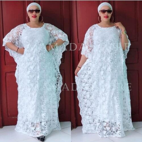 New African Stylish Dashiki Abaya Plus Free Size Maxi Dresses + Inside 2 Piece Cord Lace Boubou For Ladies Women