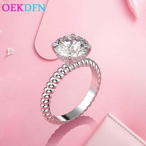 OEKDFN 100% 925 Sterling Silver Rings For Women Brand Design AAAAA+ Zircon Wedding Jewelry White Yellow Pink Princess Ring Gift
