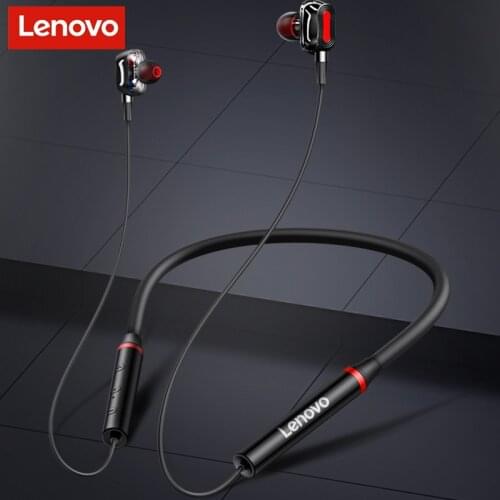Lenovo HE05 Pro Neckband In-Ear Earphone Wireless Bluetooth 5.0 Headphone IPX5 Waterproof With Mic Noise Cancelling Red White