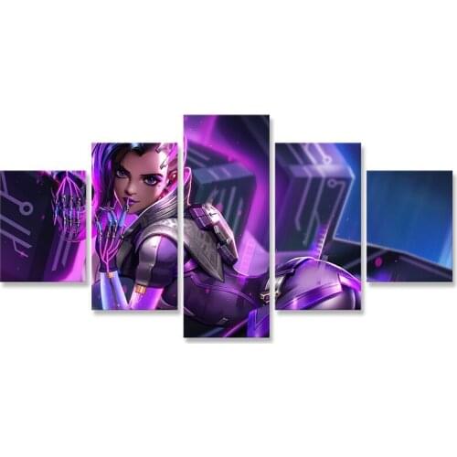 Overwatchs Shadow Sombra Wall Art 5 Panels Canvas Printing Wall Poster Picture for Living Room Home Decoration